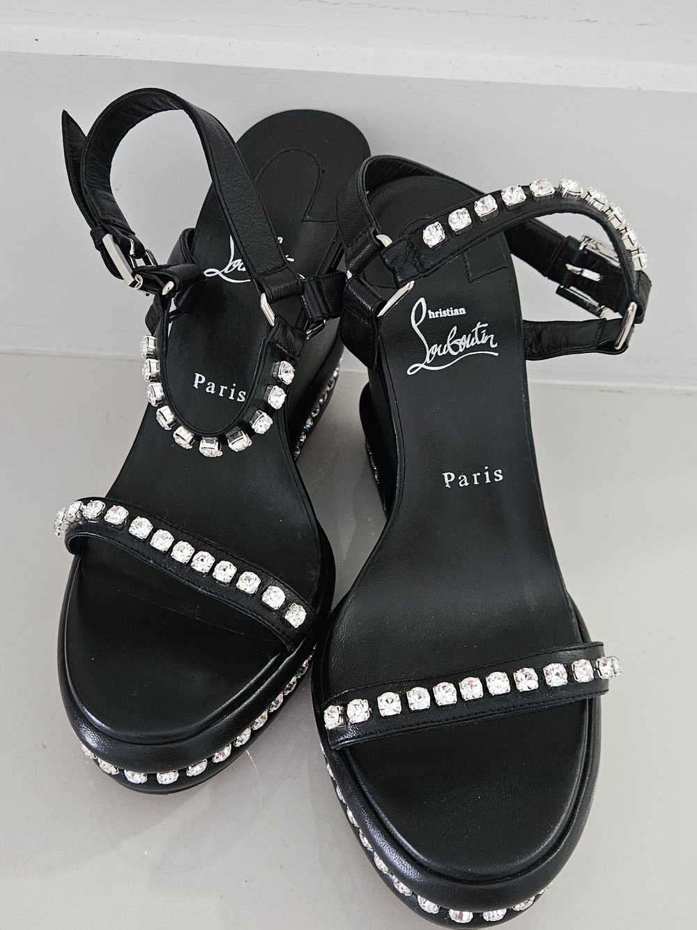 Christian Louboutin Black Crystal-Embellished Platform Sandals Black Size 39